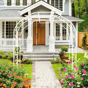 Lirago White Metal Garden Arch-Galvanized Iron Trellis Rose Arch Outdoor Garden Decor with Gate Design 15.3"Dx98.4"Hx74.4"W - 1 of 4