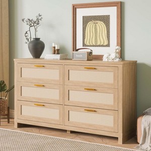 Jojoka 6-Drawer Rattan Dresser – Boho Modern Wood Chest with Ample Storage for Bedroom, Closet & Living Room - 1 of 4