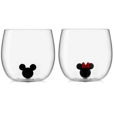 Disney Holiday Mickey Mouse & Minnie Mouse 20oz 2 Pc Stemless Glass Set