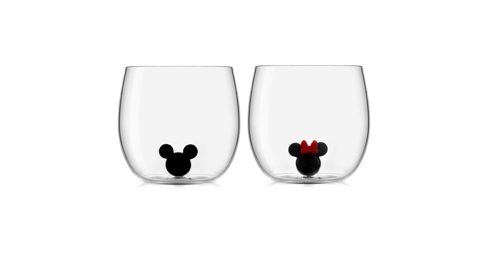 JoyJolt Disney Mickey & Minnie Icon Stemless Wine Glass - 10 oz - Set of 2