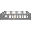 Grey Twin Size Floor Bed with Door and Fence for Kids, Floor Bed with Slats and Safety Guardrails,Solid Wood Twin Bed Frame for Girls Boys - 3 of 4
