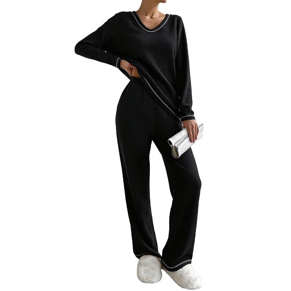 Conjunto de pijama de 2 piezas para mujer, forro polar suave, conjunto de manga larga para otoño 2025, ropa de estar en casa 7