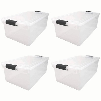 IRIS 4-Pack Heavy Duty Plastic Storage Box Large 19-Gallons (78-Quart)  Black Heavy Duty Tote with Latching Lid