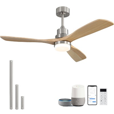 Smart Wood Ceiling Fan With Integrated LED Light 52" Modern Ceiling Fan With Remote and Alexa/App Control for Farmhouse Bedroom Outdoor Patio Porch