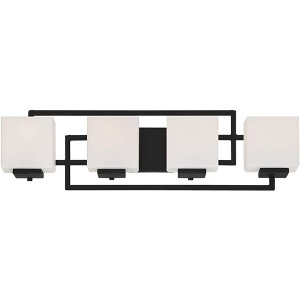 Possini Euro Design Modern Wall Light Black Hardwire 29" 4-Light Fixture White Rectangular Glass Shade for Bathroom Vanity Home - 1 of 4