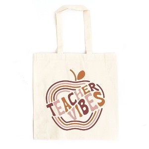City Creek Prints Retro Teacher Vibes Canvas Tote Bag - 15x16 - Natural - 1 of 2