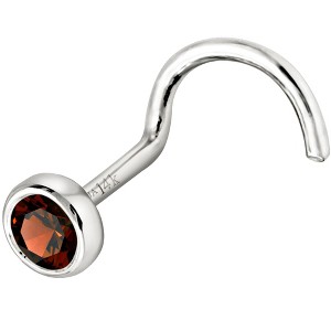 Jewelry Avalanche 22G 14K Gold Bezel-set Garnet Nose Screw Nose Stud - 1 of 3