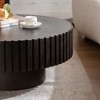 Round Solid Wood Handcrafted Relief Coffee Table with Sturdy MDF Pedestal, Olive-Shaped Design and Easy Assembly - 4 of 4