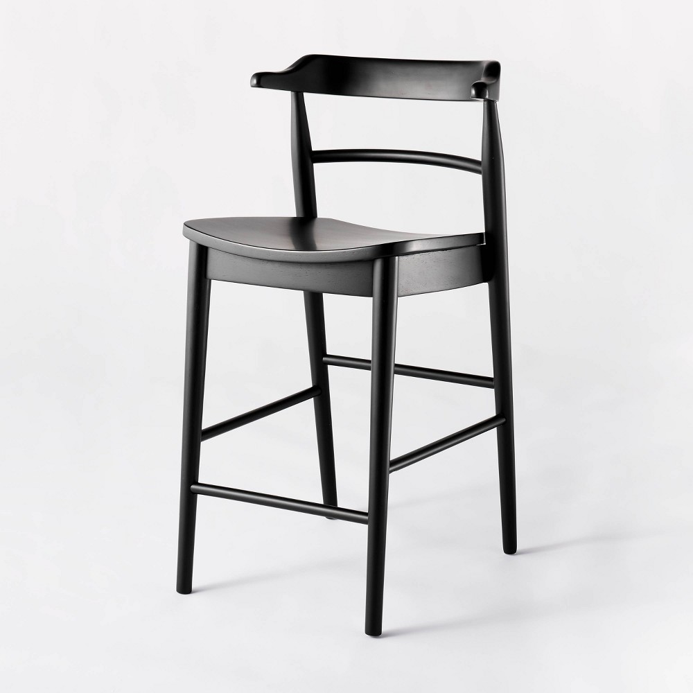 Photos - Chair Kaysville Curved Back Wood Counter Height Barstool Black - Threshold™ desi