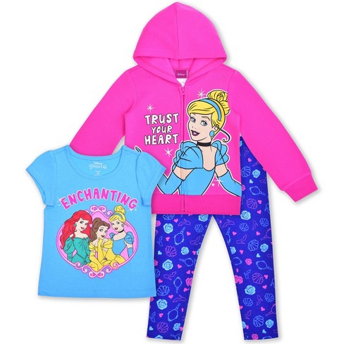 Disney Princess Girl's 3 Pack Enchanting Graphic Tee Shirt, Zip Up