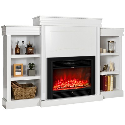 White 70'' MDF Fireplace TV Stand with Bookcase