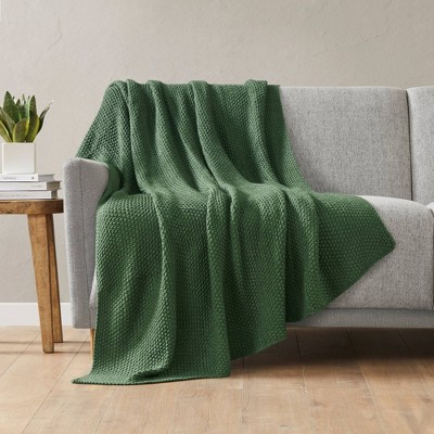 Green Knitted Acrylic Machine Washable Throw Blanket