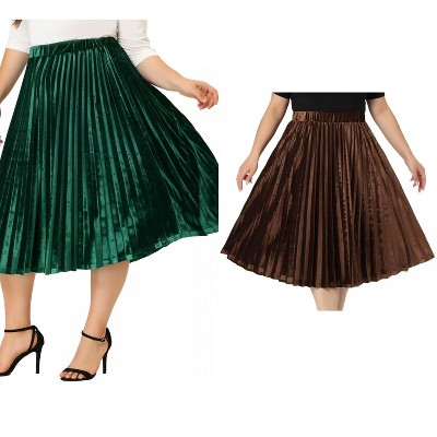 Agnes Orinda Women's Plus Size Velvet Elastic Waist Party Metallic Swing Midi A Line Skirts