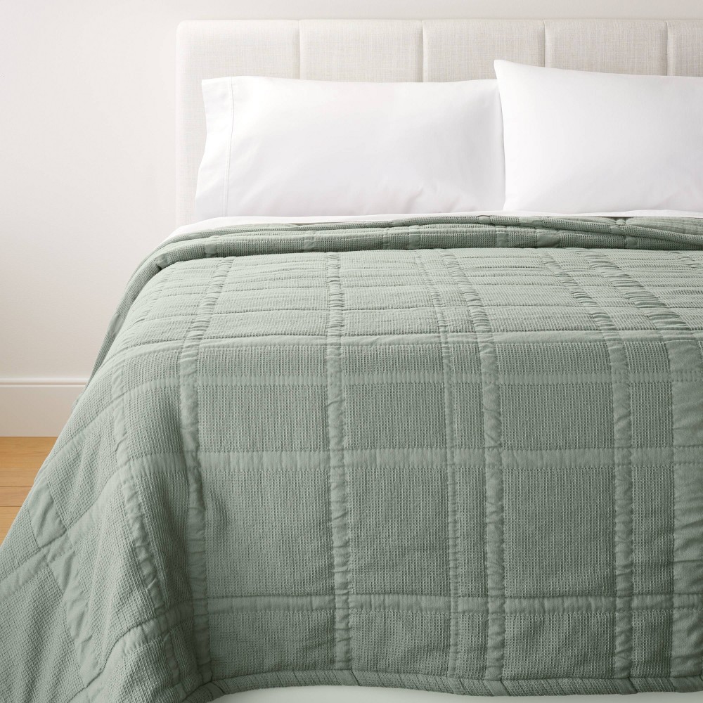 Photos - Duvet King+ Waffle Matelasse Quilt Light Teal Green - Threshold™ designed with S