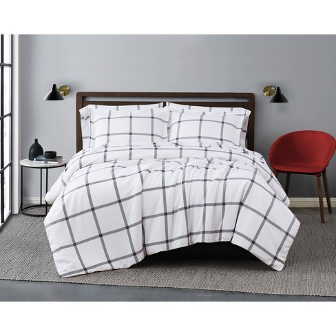 Twin Xl 2pc Printed Windowpane Comforter Set Charcoal Gray/white
