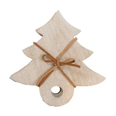 Set of 4 Tree Boards Whitewash Wood with Leather Tie by Foreside Home and Garden
