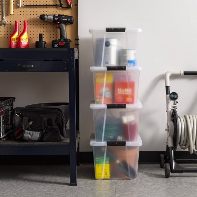 Clear 32 Qt Stackable Plastic Storage Bins with Lids, Set of 4