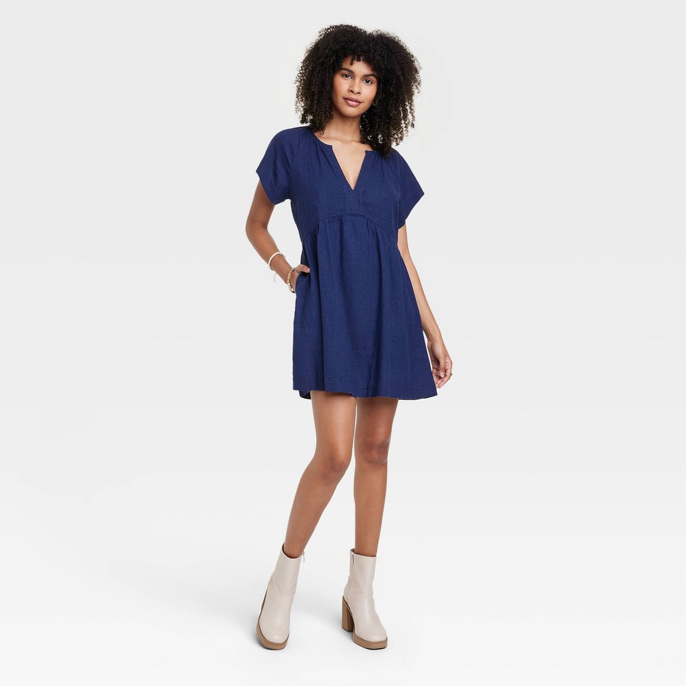 Size XS Women's Short Sleeve Dress - Universal Thread Navy Blue 
