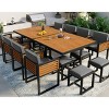 Outdoor 18-Piece Acacia Wood Dining Set, Dining Set with 8 Chairs and 8 Ottomans and 2 Tables, Chairs with Iron Frame PE Cushions–Cuddlewood - 2 of 4