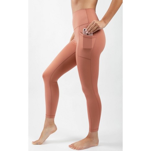 Yogalicious - Women's Carbon Lux High Waist Elastic Free Side Pocket 7/8  Ankle Legging - Cedarwood - Large