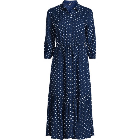 Lands' End Women's Rayon Shirred Midi Shirt Dress - Large - Deep Sea ...