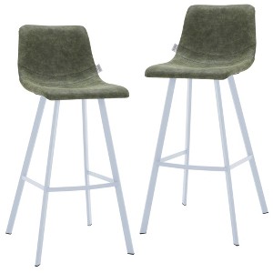 LeisureMod Elland 41" Upholstered Leather Bar Stool with Iron Legs - Modern White Base and Footrest Counter Height Stool for Kitchen and Bar, Set of 2 - 1 of 4