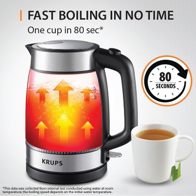 Krups 1.7L Glass Electric Kettle with Stainless Steel Accents