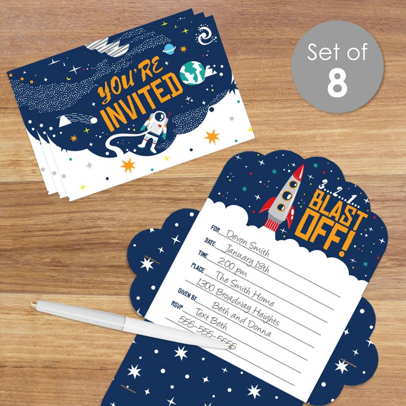 Big Dot of Happiness Blast Off to Outer Space - Fill-In Cards - Rocket Ship Baby Shower or Birthday Party Fold and Send Invitations - Set of 8, 3 of 10