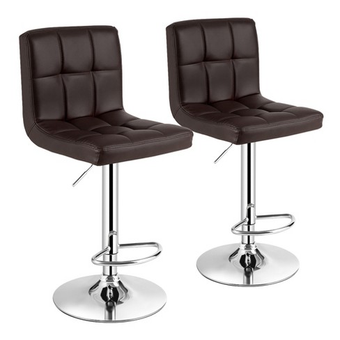 Costway Set Of 2 Adjustable Bar Stools, Leather Swivel Bar Stools With Back