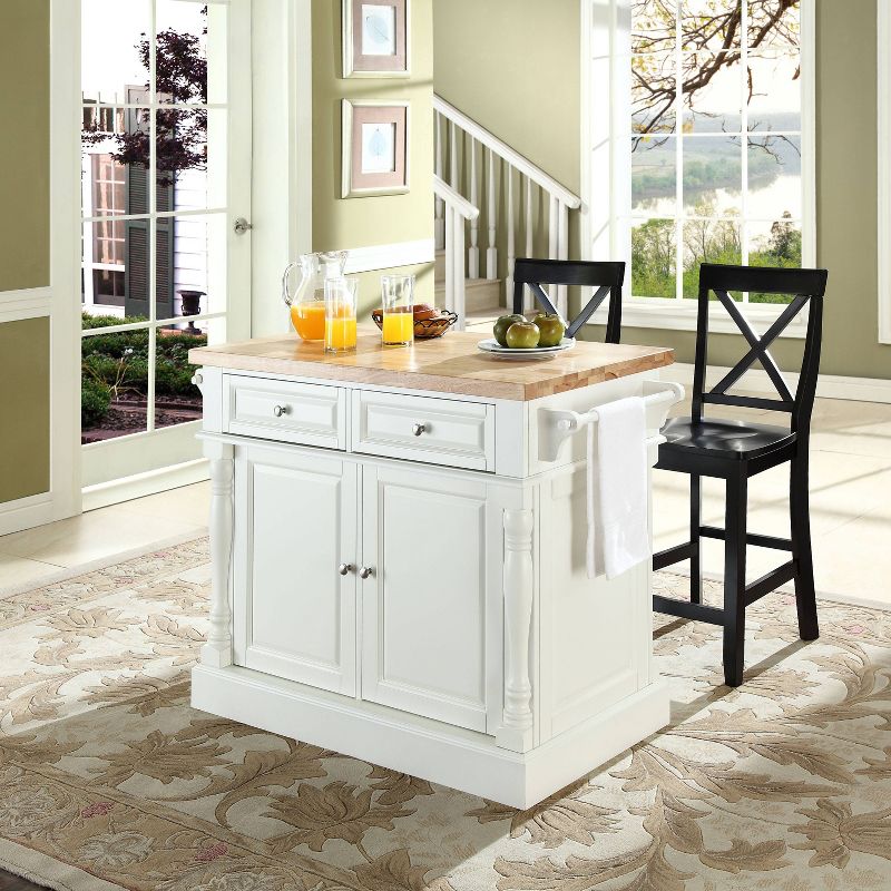 Oxford Kitchen Island with 2 Counter Height Barstools White - Crosley, 3 of 9