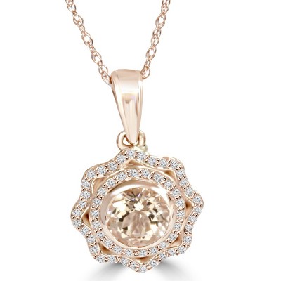 Pompeii3 1CT Morganite & Diamond Vintage Double Halo Pendant 14K Rose Gold (K-L,I2-I3)