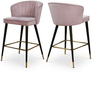 Meridian Furniture,Cassie Pink Velvet Stool, Set of 2 - 1 of 4