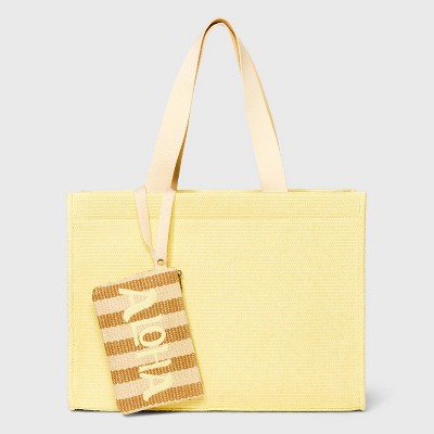 Elevated Straw Tote Handbag with Zip Pouch - A New Day™ Yellow