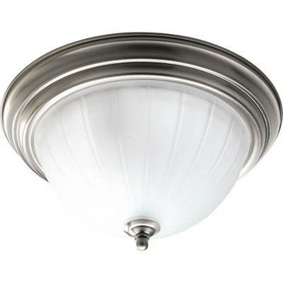 Progress Lighting Melon 2-Light Flush Mount Ceiling Light, Brushed Nickel, Etched Ribbed Melon Glass