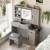 Farmhouse Vanity Table Set Vanity Desk Dressing Table Makeup Table Set with Stool, LED Mirror, Drawers and Charging Station - ModernLuxe - 3 of 4