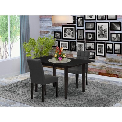 East West Furniture 3-Piece Dining Room Table Set- 2 Wooden Chairs with Wooden Seat and Slatted Chair Back - Butterfly Leaf Rectangular Table - Oak