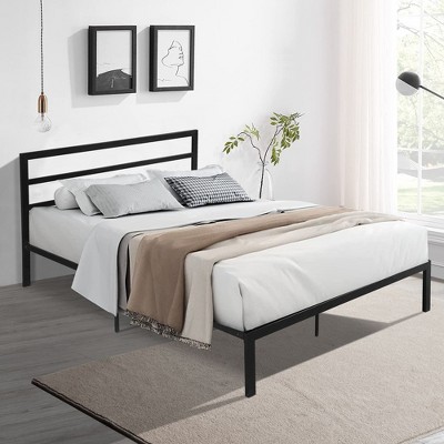 NicBex Queen Size Metal Platform Bed Frame with Headboard,Mattress Foundation with Steel Slat Support,Under Bed Storage,Easy Assembly,Black/Gray