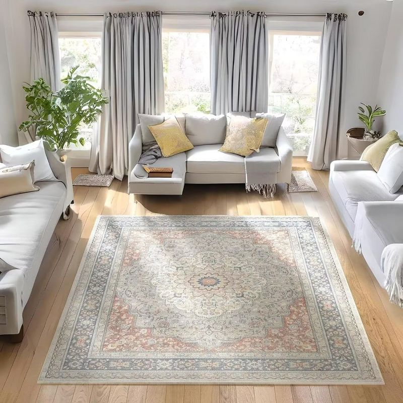Area Rug Bohemian Floral Medallion Rugs for Living Room Bedroom Rugs Persian Boho Area Rug Vintage Rugs, 1 of 9