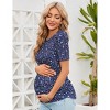 Women's Maternity Shirts Pregnancy Casual Floral Printed Tops Puff Short Sleeve Striped Ruched Side Tunic Top - 3 of 4