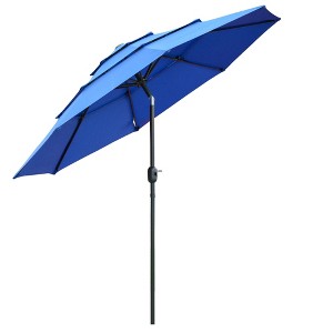 9FT 3 Tiers Patio Umbrella Outdoor Market Umbrella with Crank, Push Button Tilt for Deck and Lawn - 1 of 4