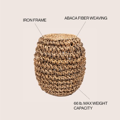 Sage 21" Brown Abaca and Iron Handwoven Stool
