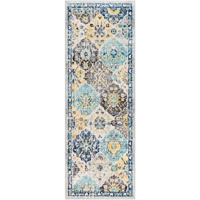 Mark & Day Emilly 2'7"x7'3" Runner Woven Indoor Area Rugs Dark Blue: Stain-Resistant, Pet Friendly, Traditional Medallion Design