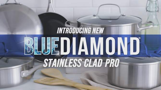 Blue Diamond 11&#34; Stainless Steel Ceramic Clad Pro Open Frypan Metallic Silver, 2 of 7, play video