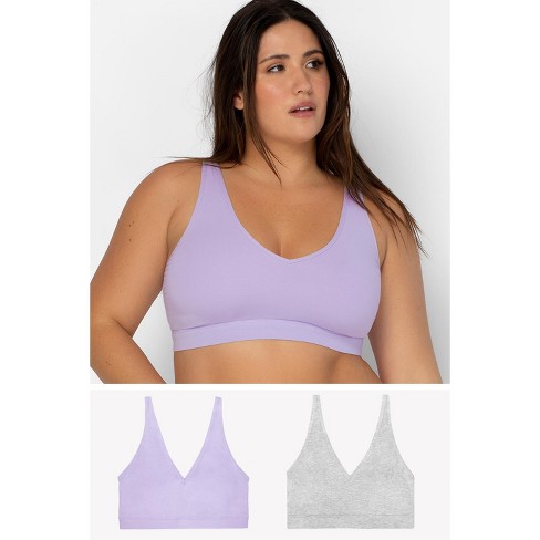 Smart & Sexy Women's Comfort Cotton Plunge Bralette 2 Pack Lilac