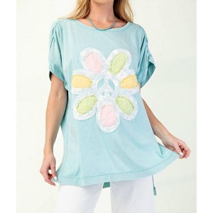 Women's Flower Patch Mineral Wash Tunic Top - Easel - 1 of 2