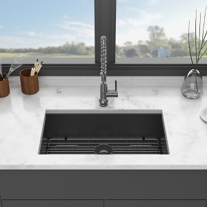 Gunmetal Black Kitchen Sink - 30inx 18inx 9in Undermount Singel Bowl Kitchen basin 16 Gauge Stainless Steel with 9 Inch Deep - 1 of 4