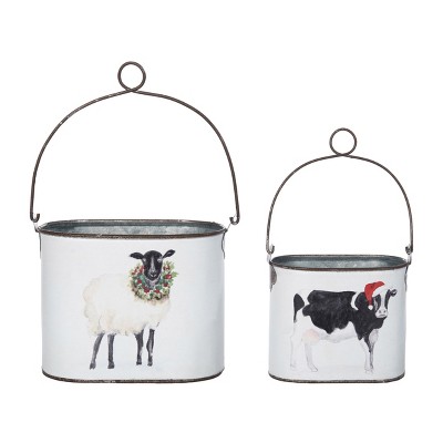 Transpac Metal Holiday Sheep and Cow Containers Set of 2 Decorative Sculptures for Christmas Multicolor Tabletop Decor Indoor Use Gift Giving and