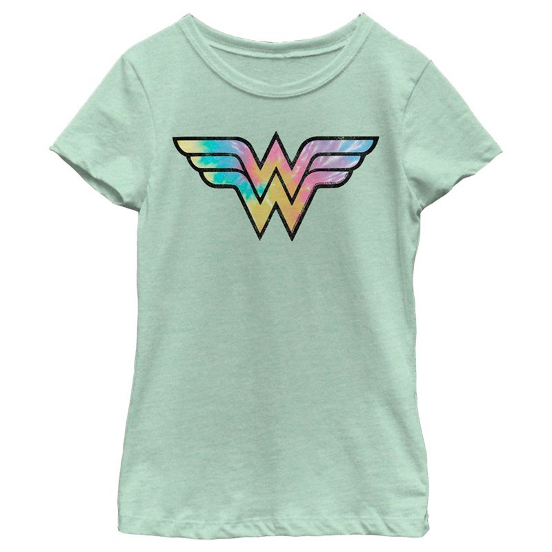 Girl's Wonder Woman Tie-Dye Logo T-Shirt, 1 of 5