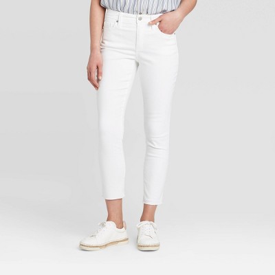 high rise white cropped jeans