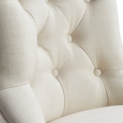 Elmhurst Cream Tufted Upholstered Dining Chairs with Wooden Legs, Set of 2